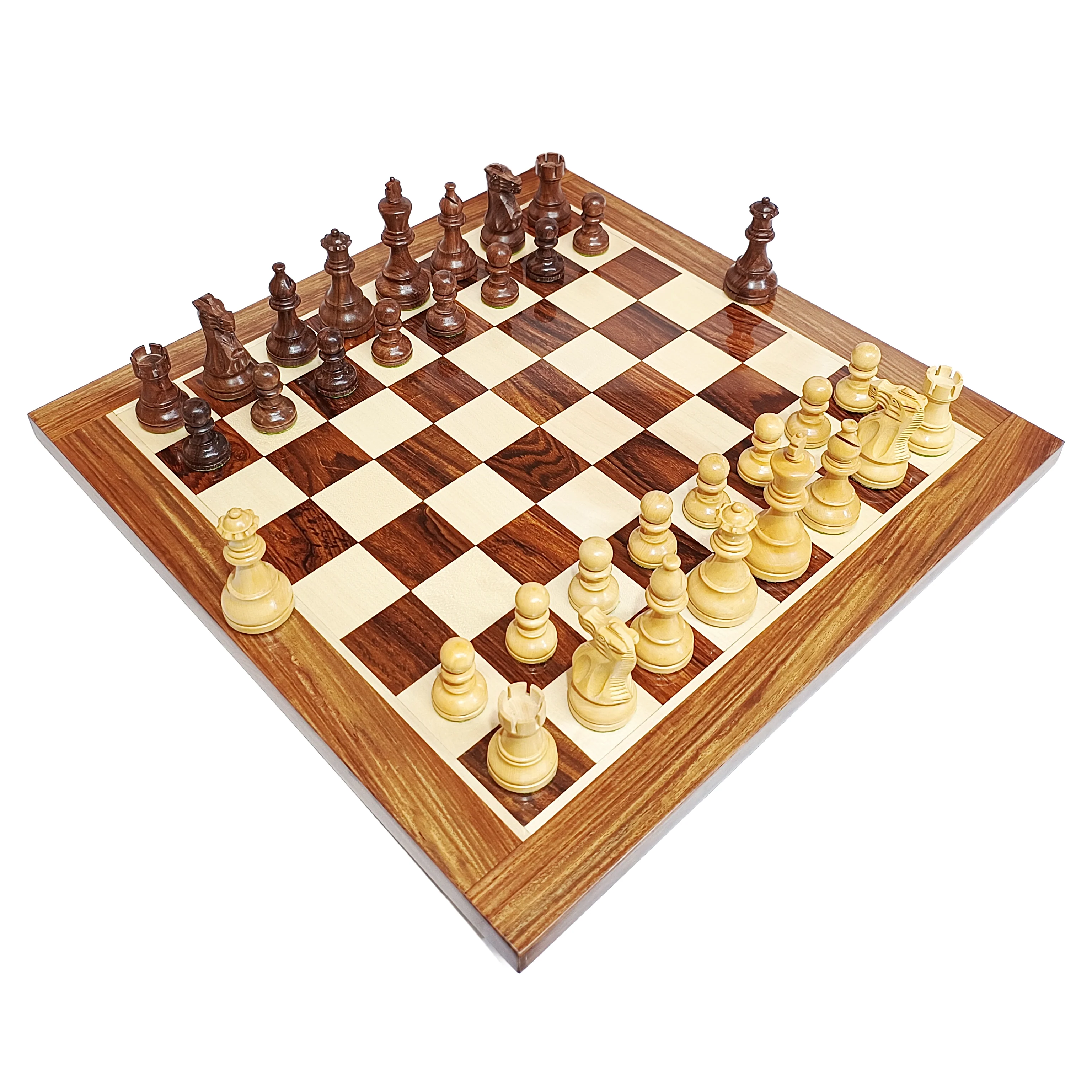 3.9” Professional Staunton Chess Set - Golden Rosewood Board - Image 4
