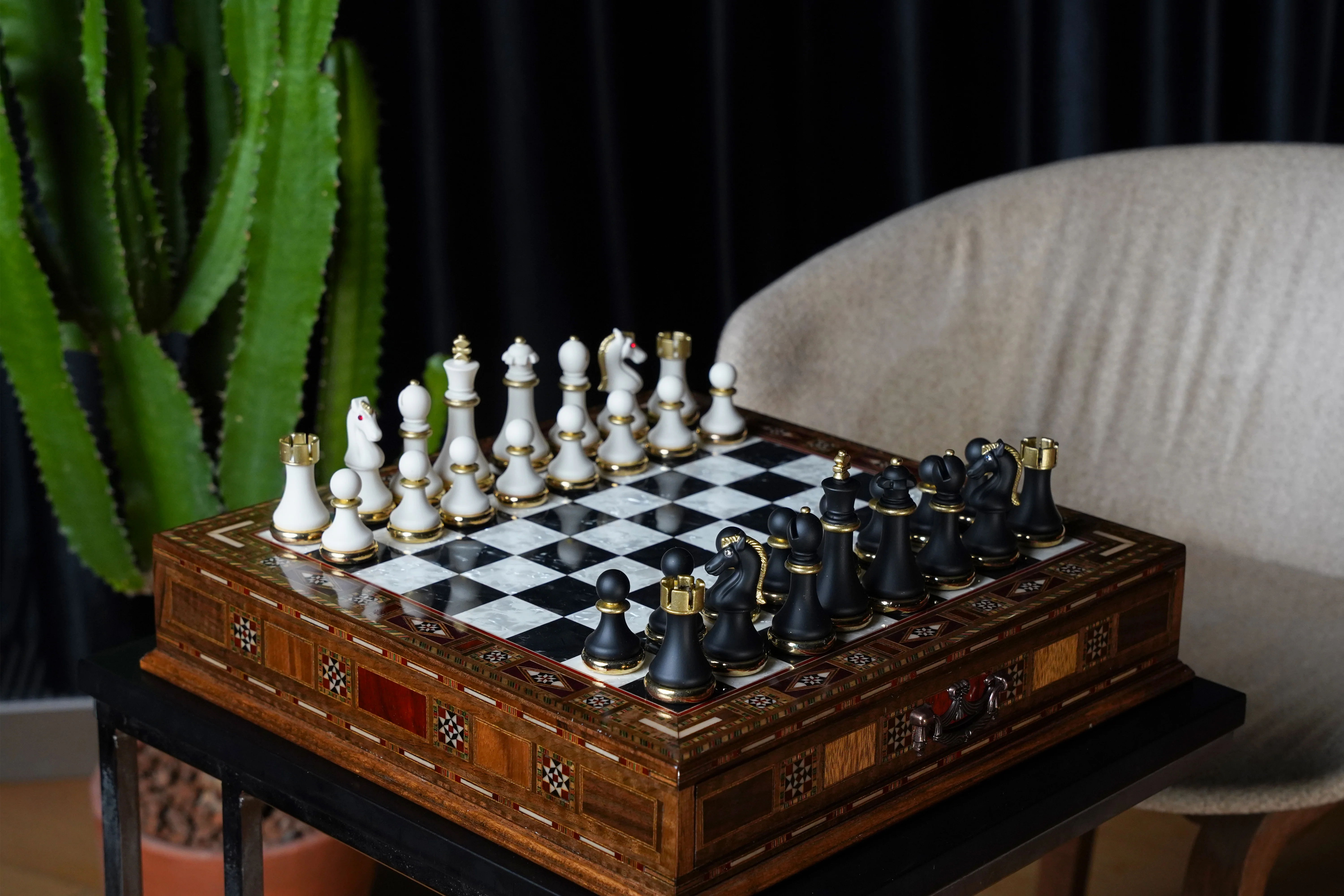 Custom Luxury Chess Set With Storage Units (Walnut) - Image 8