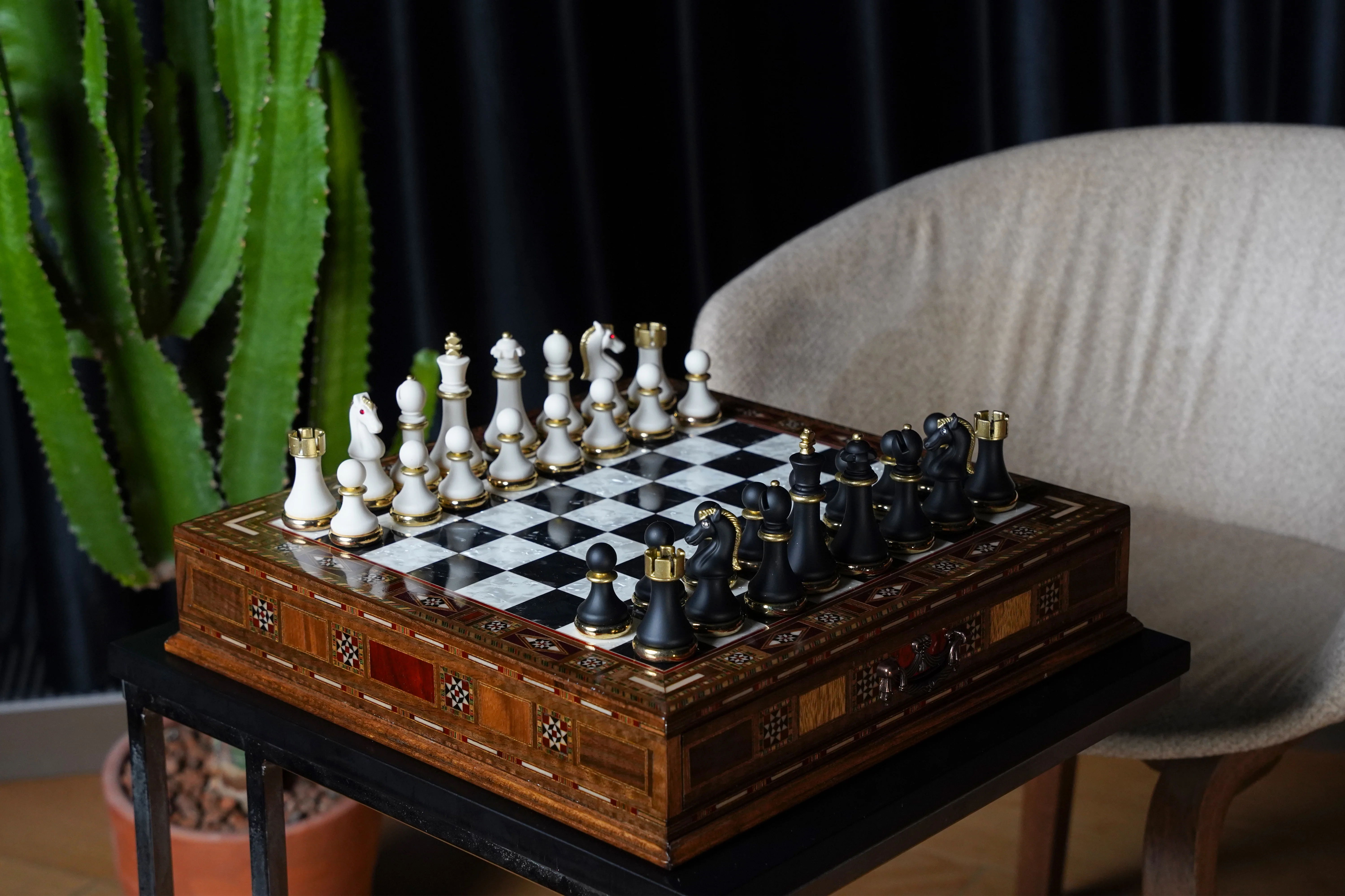 Custom Luxury Chess Set With Storage Units (Walnut) - Image 9