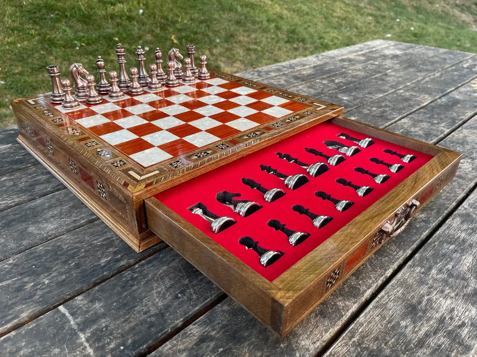 Handmade Luxury Chess Set With Velvet Storage Units - Image 4