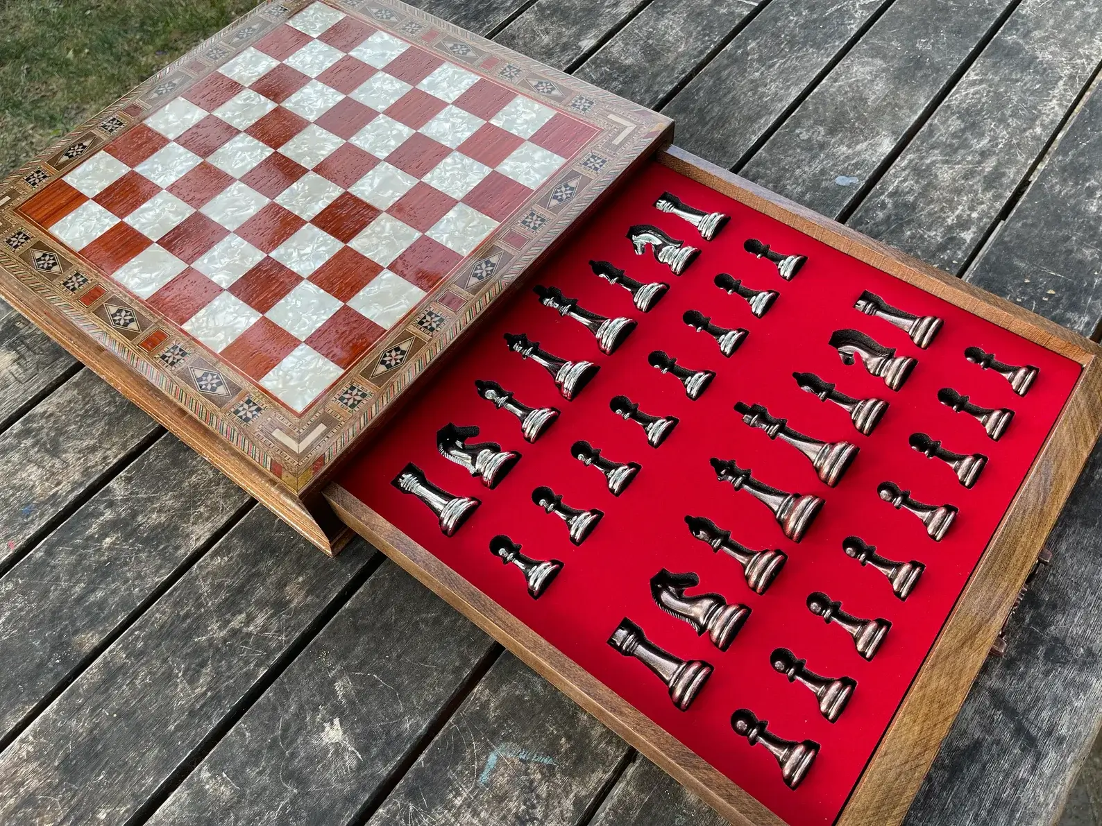 Handmade Luxury Chess Set With Velvet Storage Units - Image 5