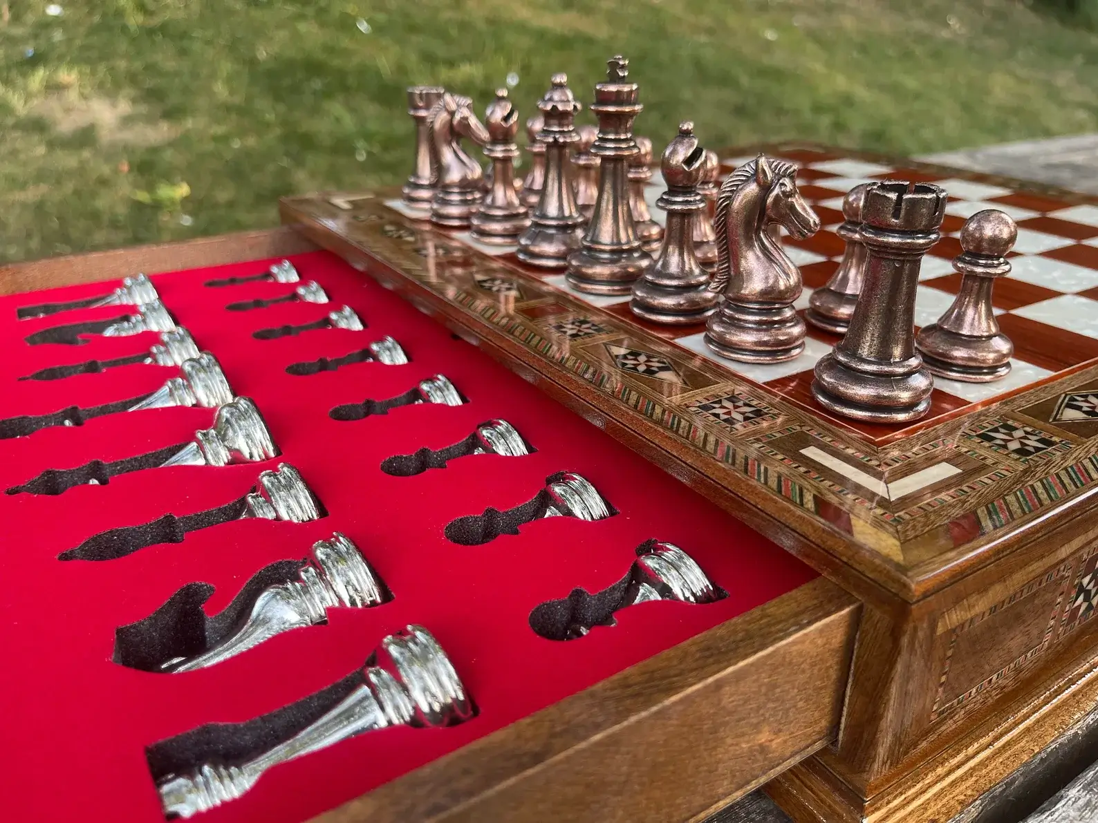Handmade Luxury Chess Set With Velvet Storage Units - Image 3