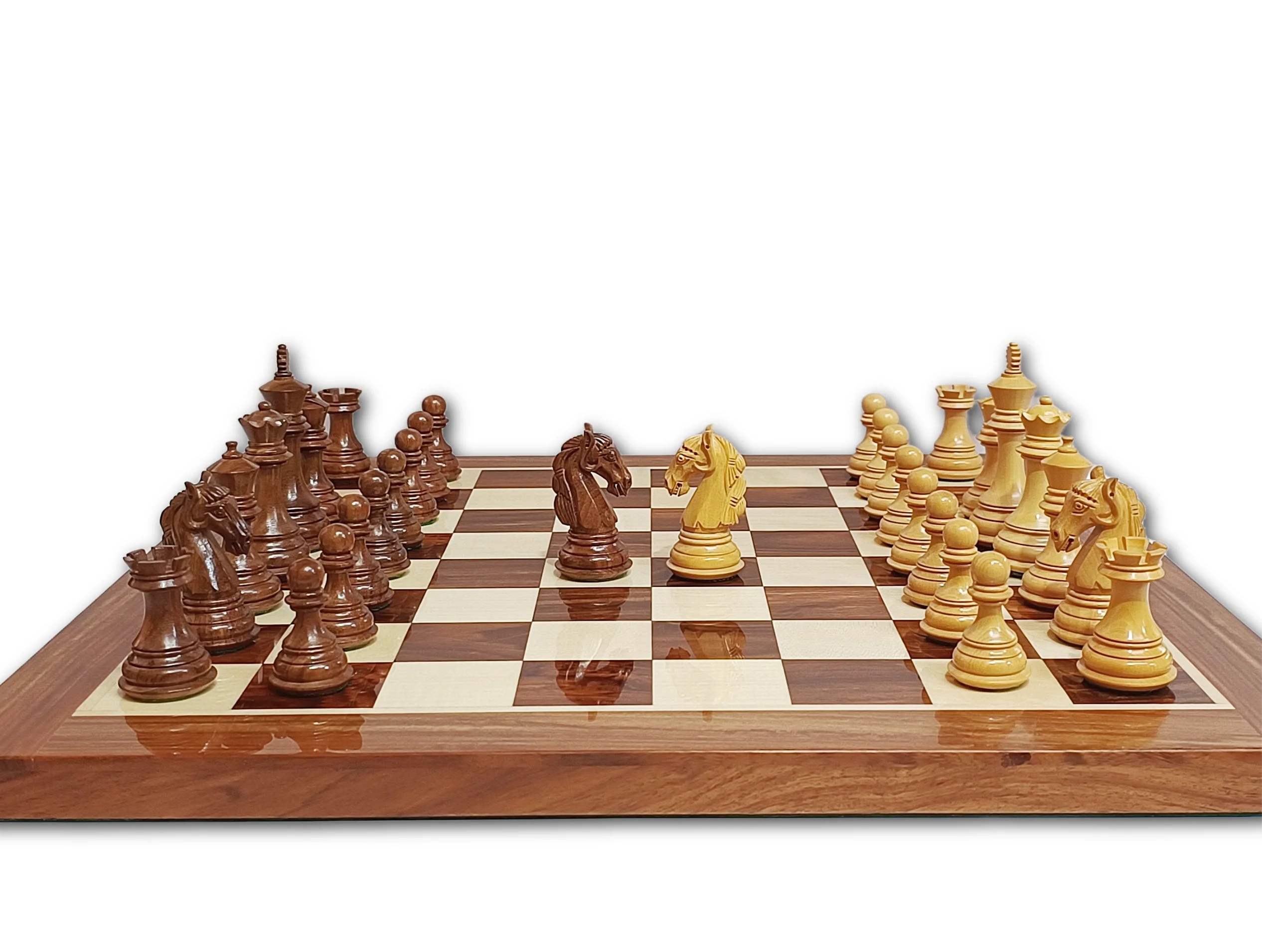 3.85” Professional Colombian Style Staunton Chess Set - Boxwood & Golden Rosewood with Golden Rosewood Board - Image 3