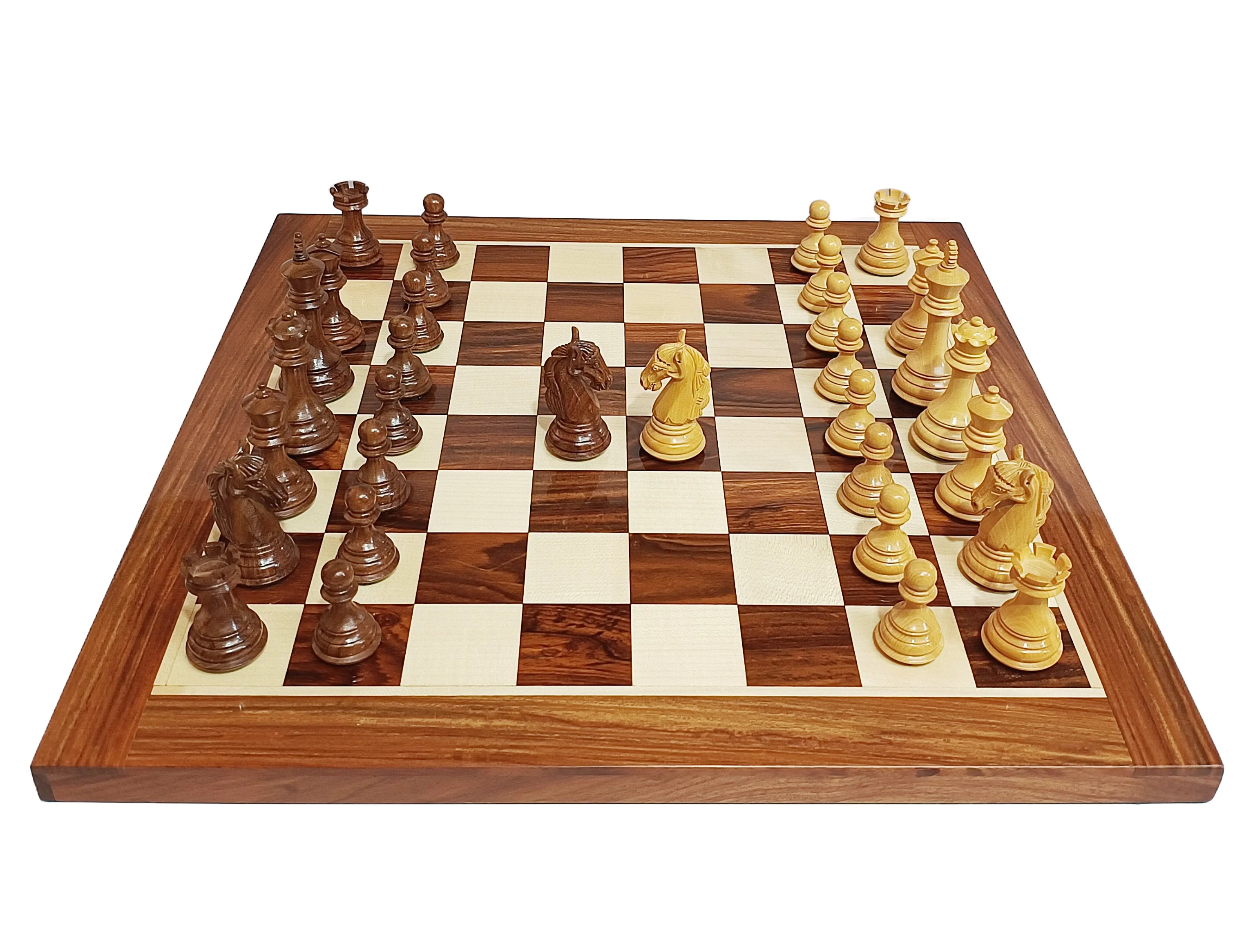 3.85” Professional Colombian Style Staunton Chess Set - Boxwood & Golden Rosewood with Golden Rosewood Board - Image 4