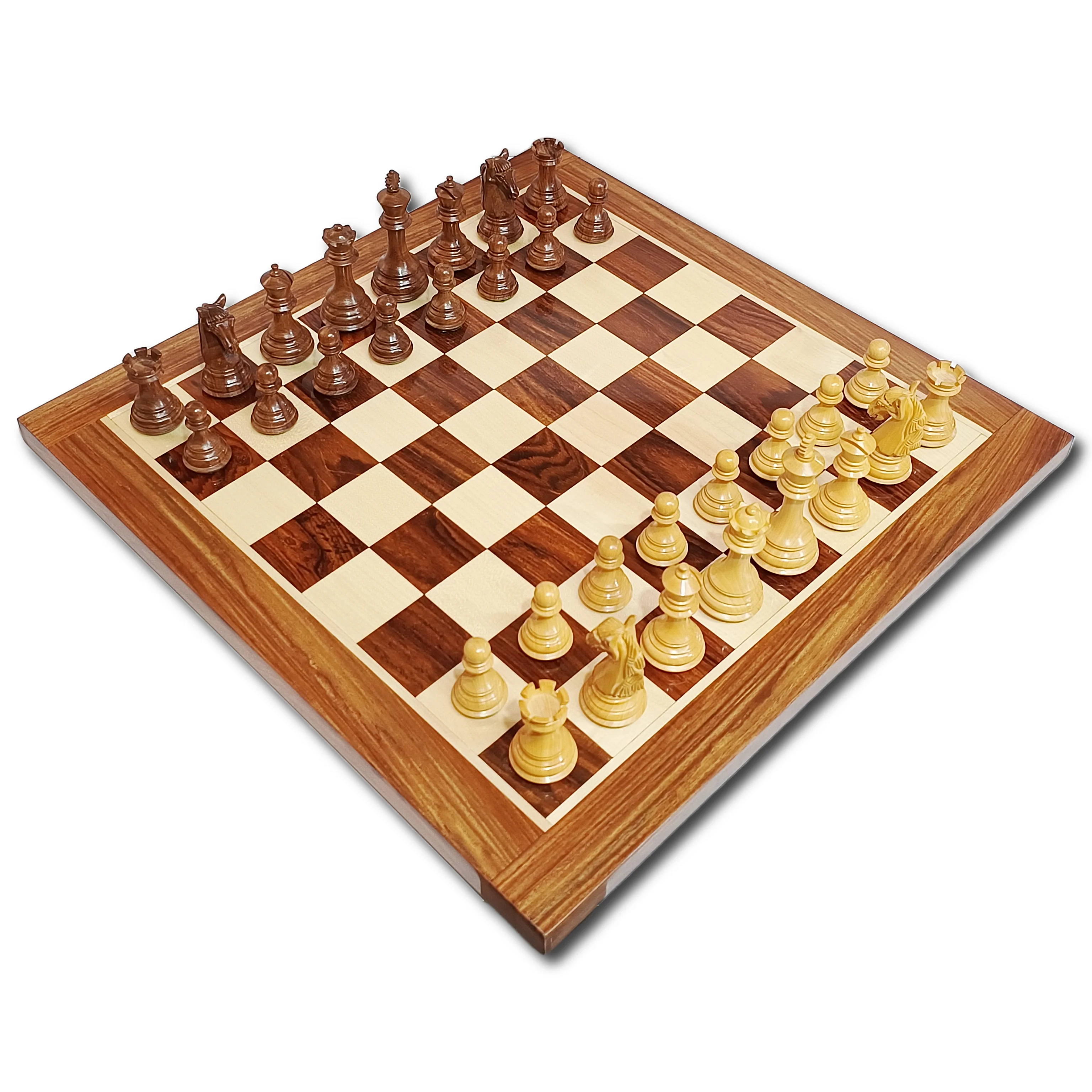 3.85” Professional Colombian Style Staunton Chess Set - Boxwood & Golden Rosewood with Golden Rosewood Board - Image 5