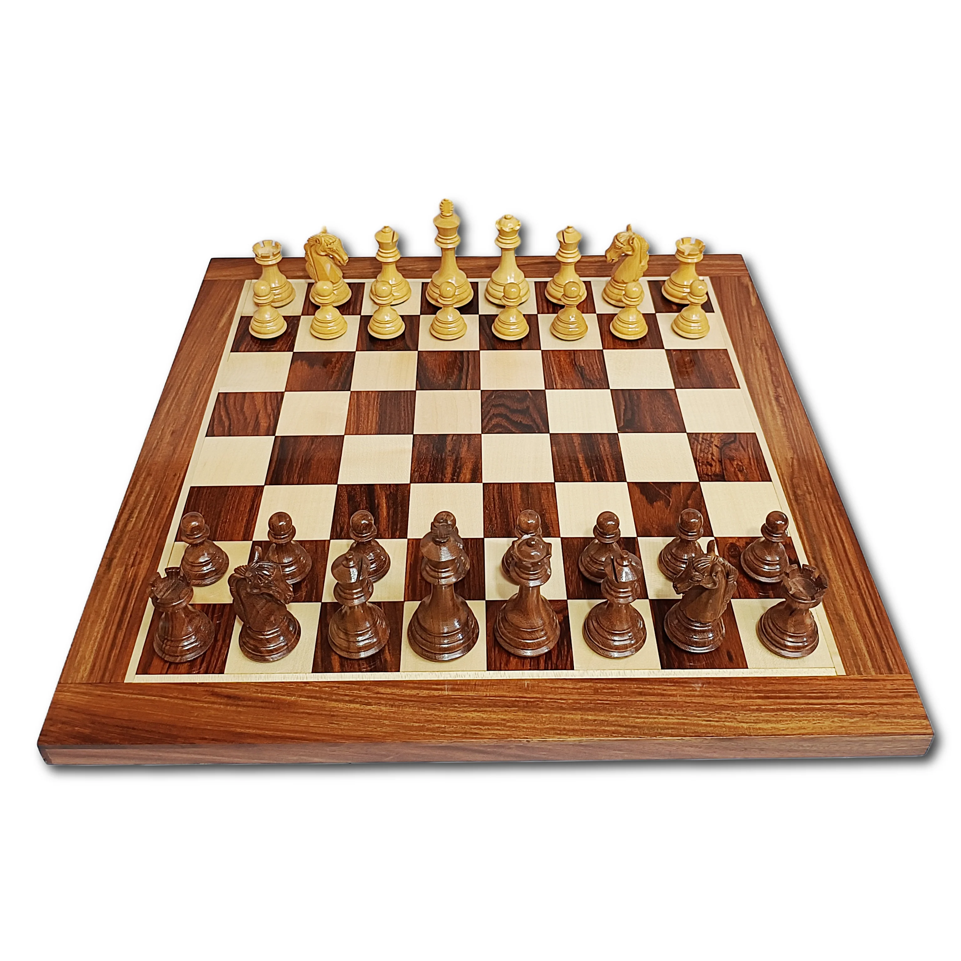 3.85” Professional Colombian Style Staunton Chess Set - Boxwood & Golden Rosewood with Golden Rosewood Board - Image 6