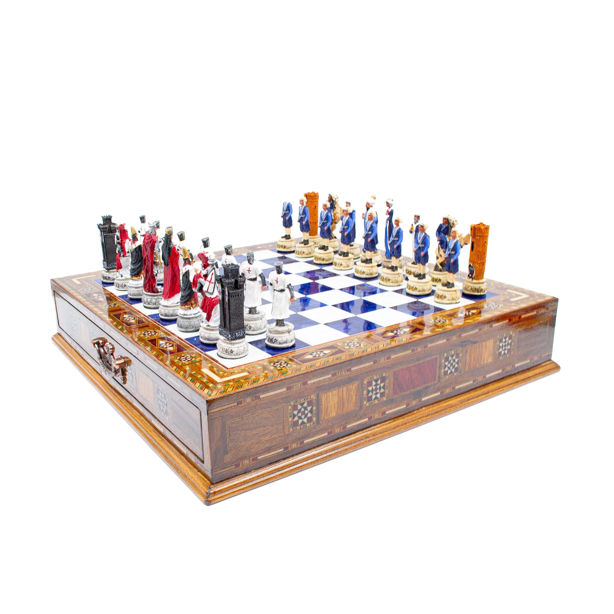 Crusaders and Ottoman Army’s Hand Painted Themed Chess Set With Storage Drawer - Image 6