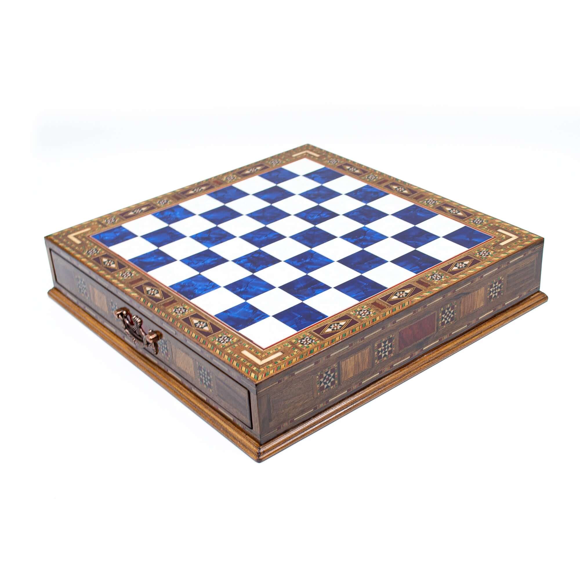 Handmade Luxury Chess Set With Storage Units - Blue Chess Board - Image 10