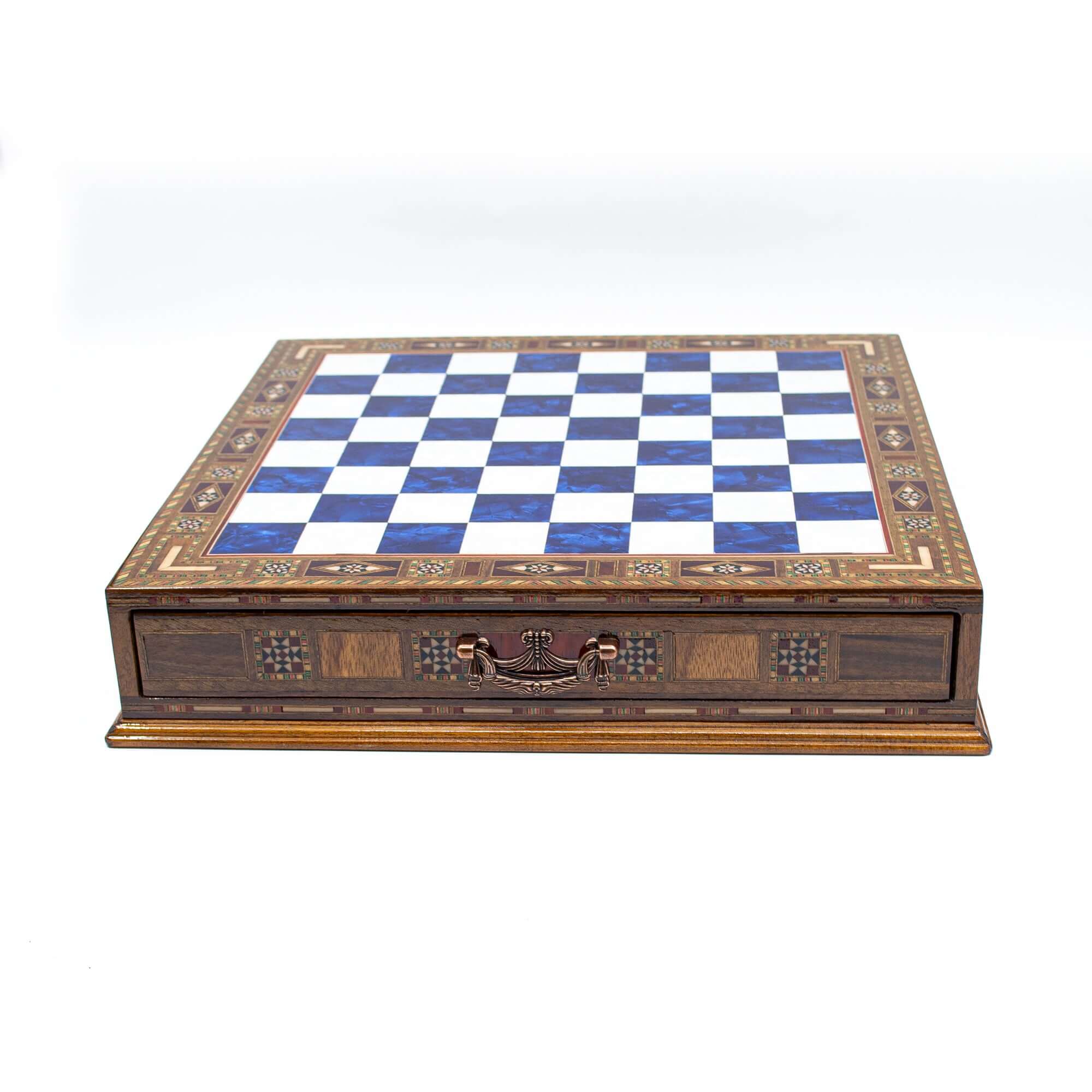 Handmade Luxury Chess Set With Storage Units - Blue Chess Board - Image 9