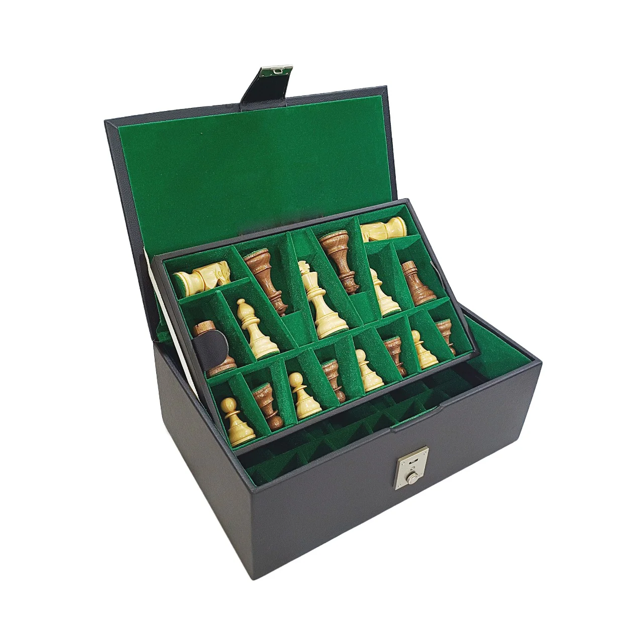 Leatherette Chess Pieces Storage Box - Dual Tray Design - Image 7