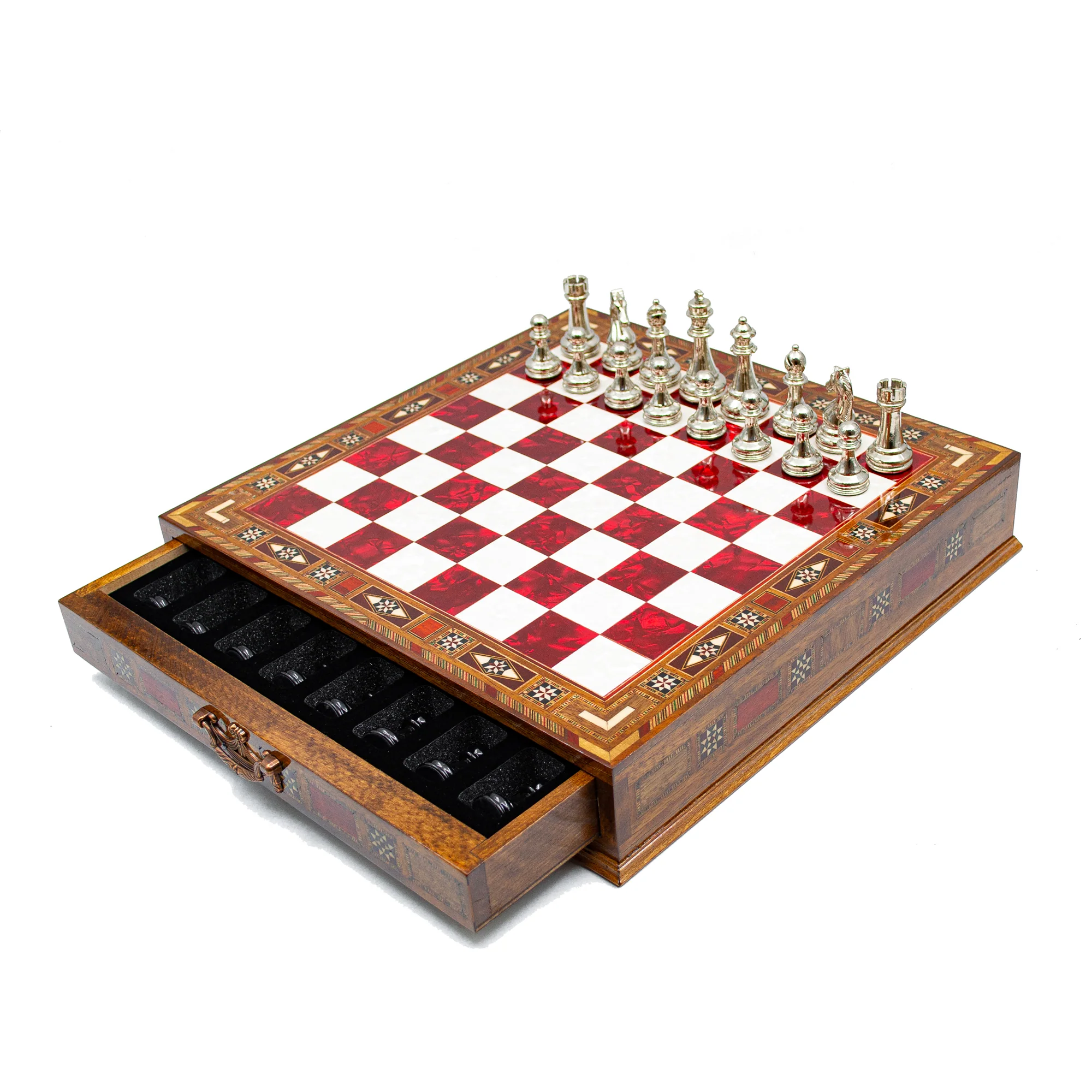 Luxury Chess Board With Storage Drawer - Red - Image 6