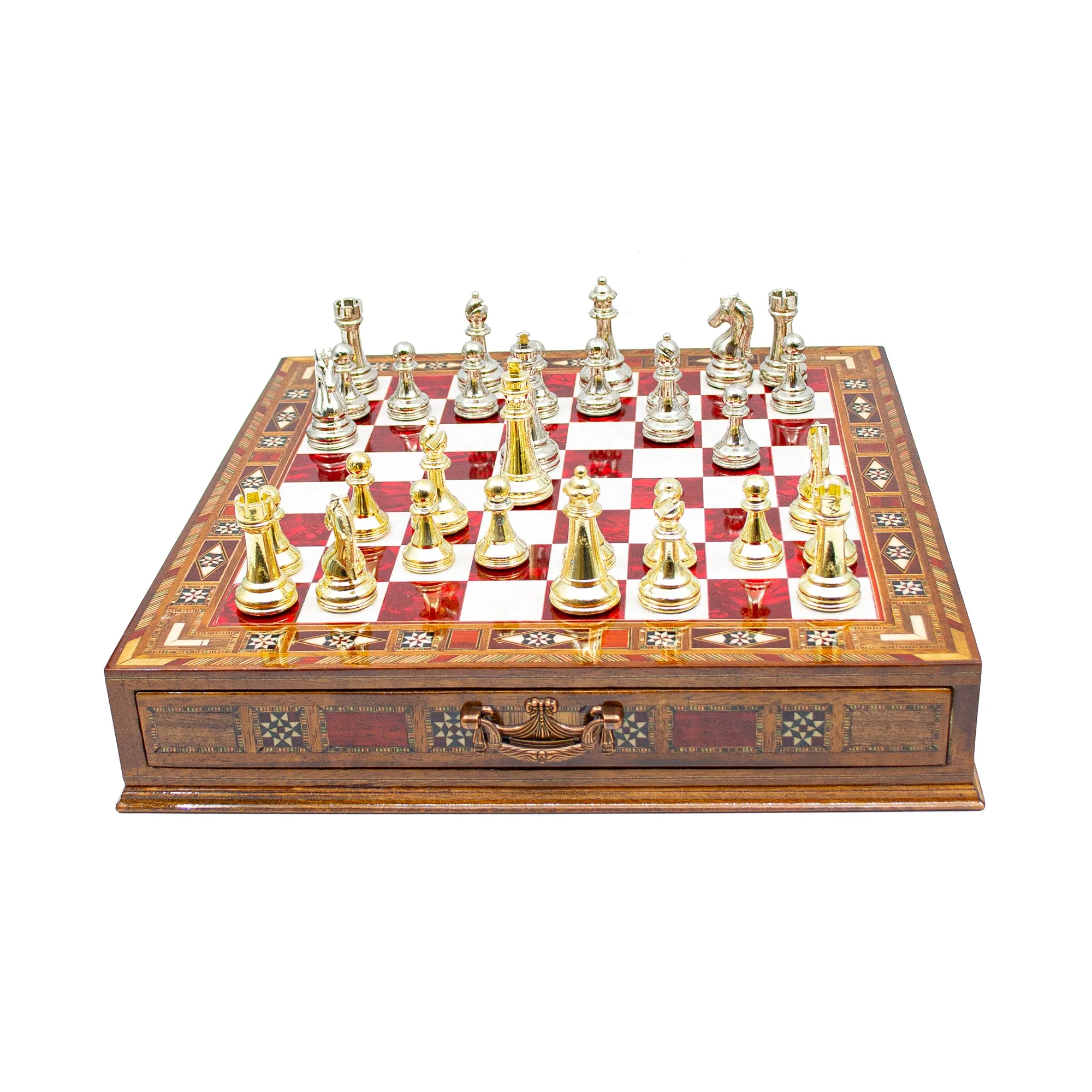Luxury Wooden Chess Set With Storage Units - Gold And Silver Metal Chess Pieces - Image 8