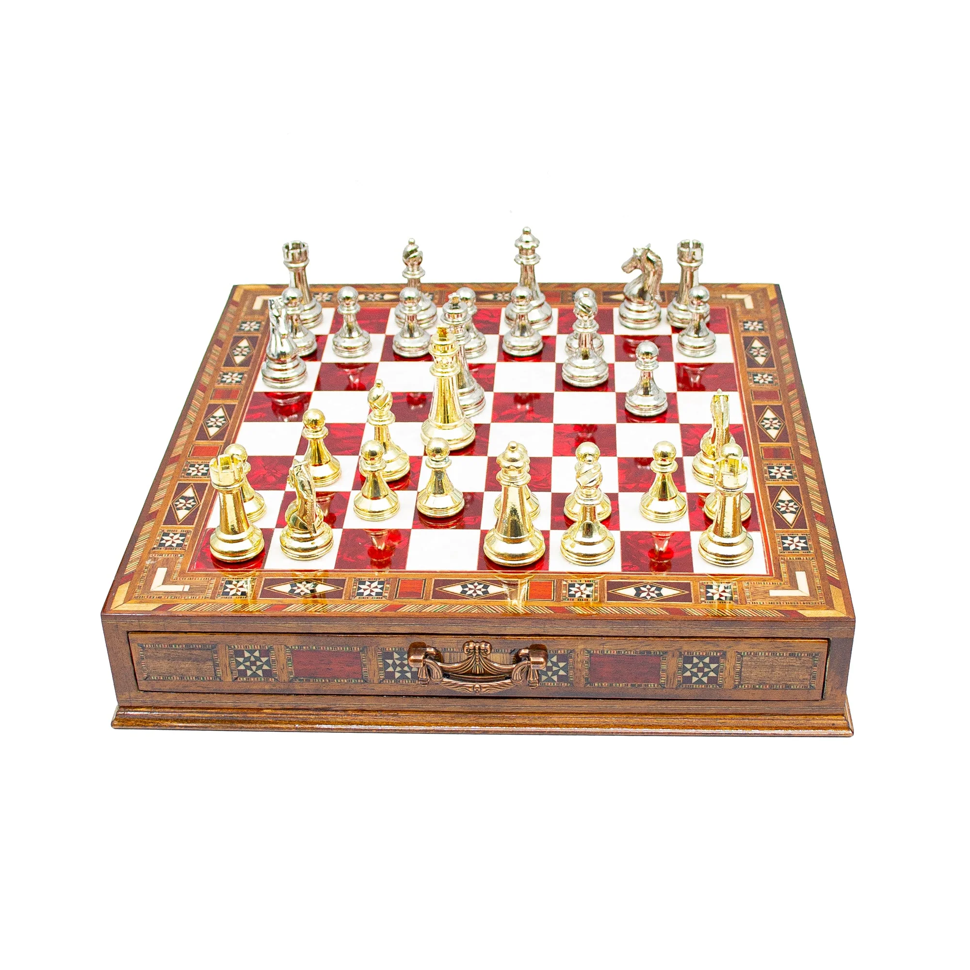 Luxury Wooden Chess Set With Storage Units - Gold And Silver Metal Chess Pieces - Image 9