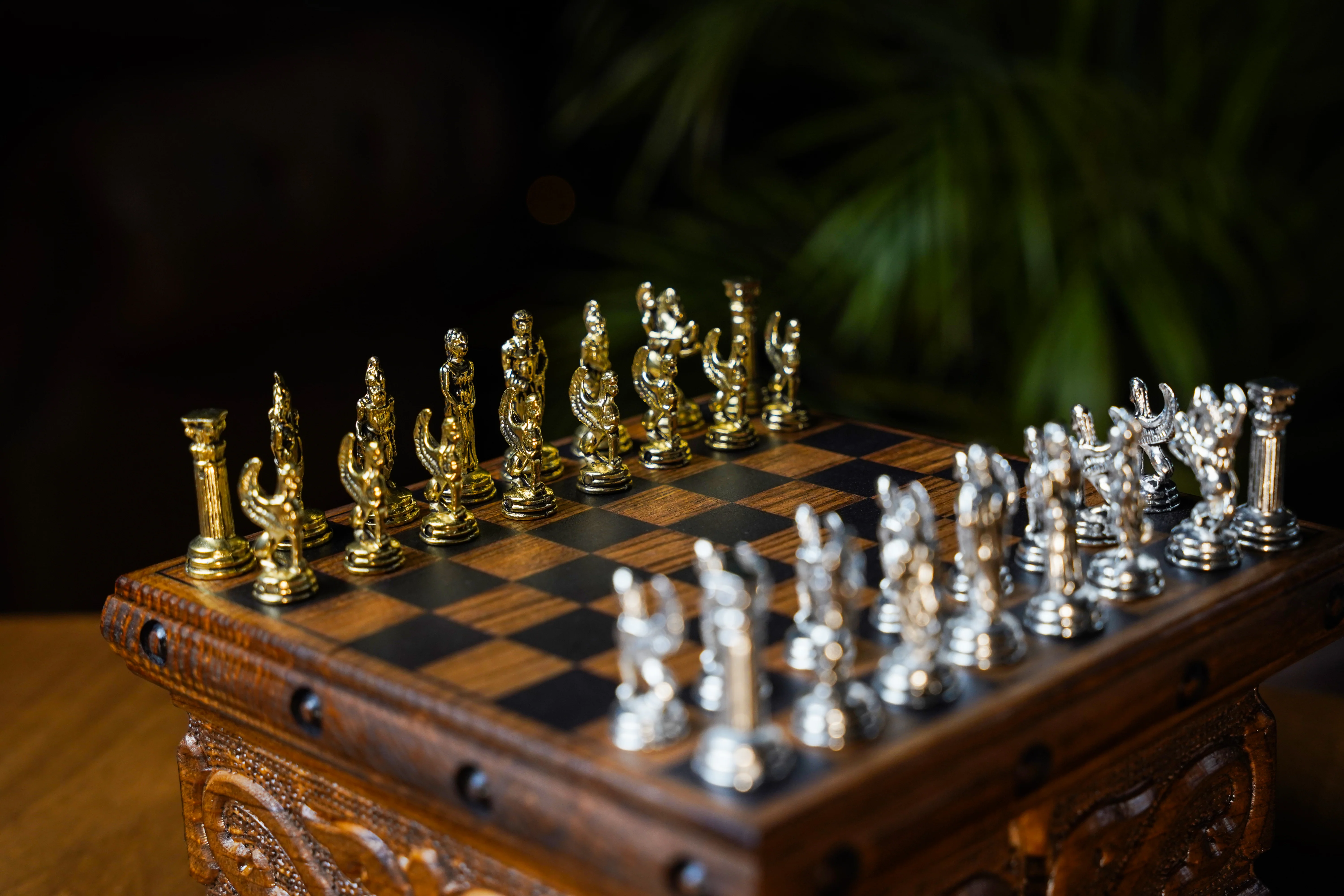 Wooden Chess Set With A Hidden Key And Velvet Storage Department - Image 3