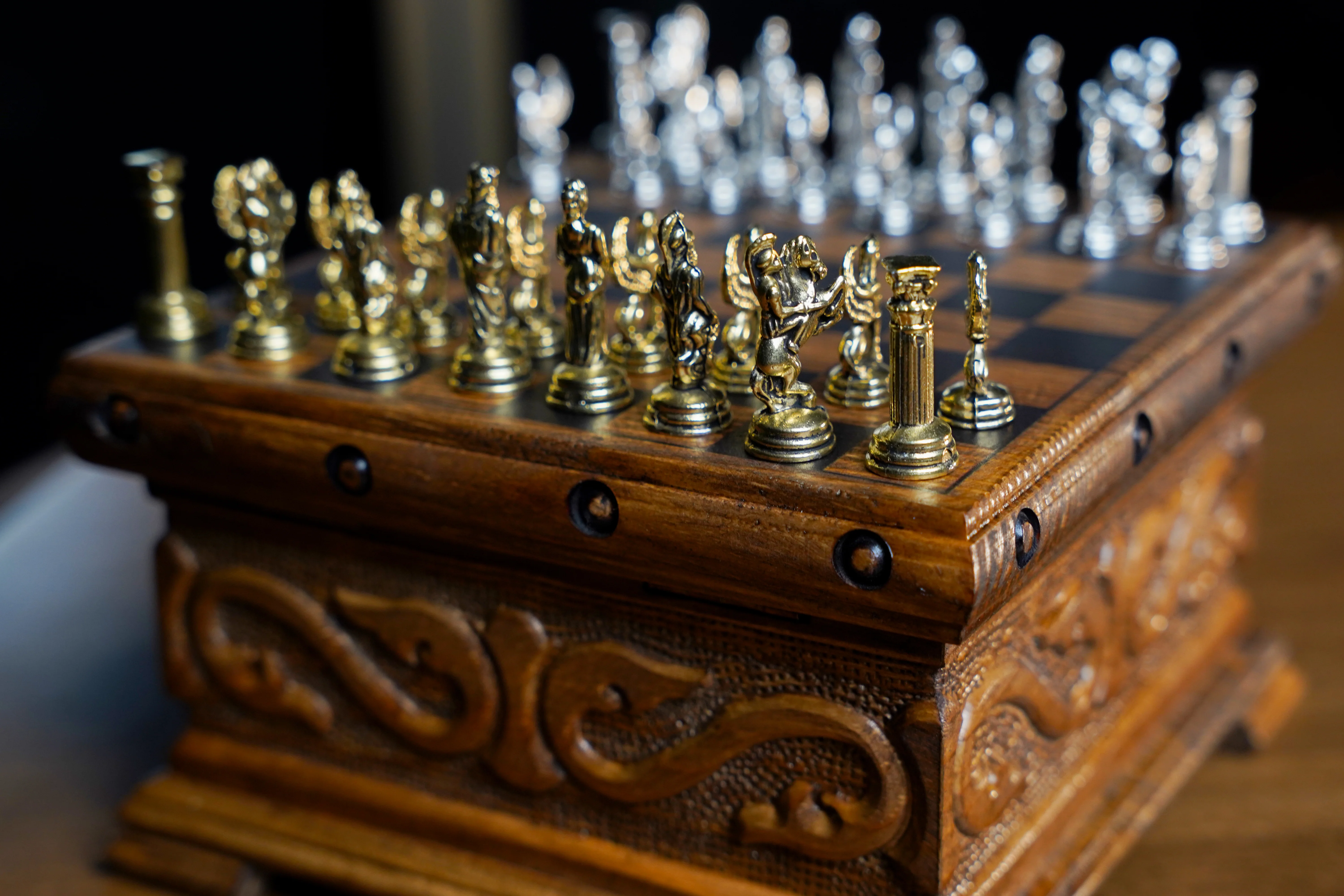 Wooden Chess Set With A Hidden Key And Velvet Storage Department - Image 4