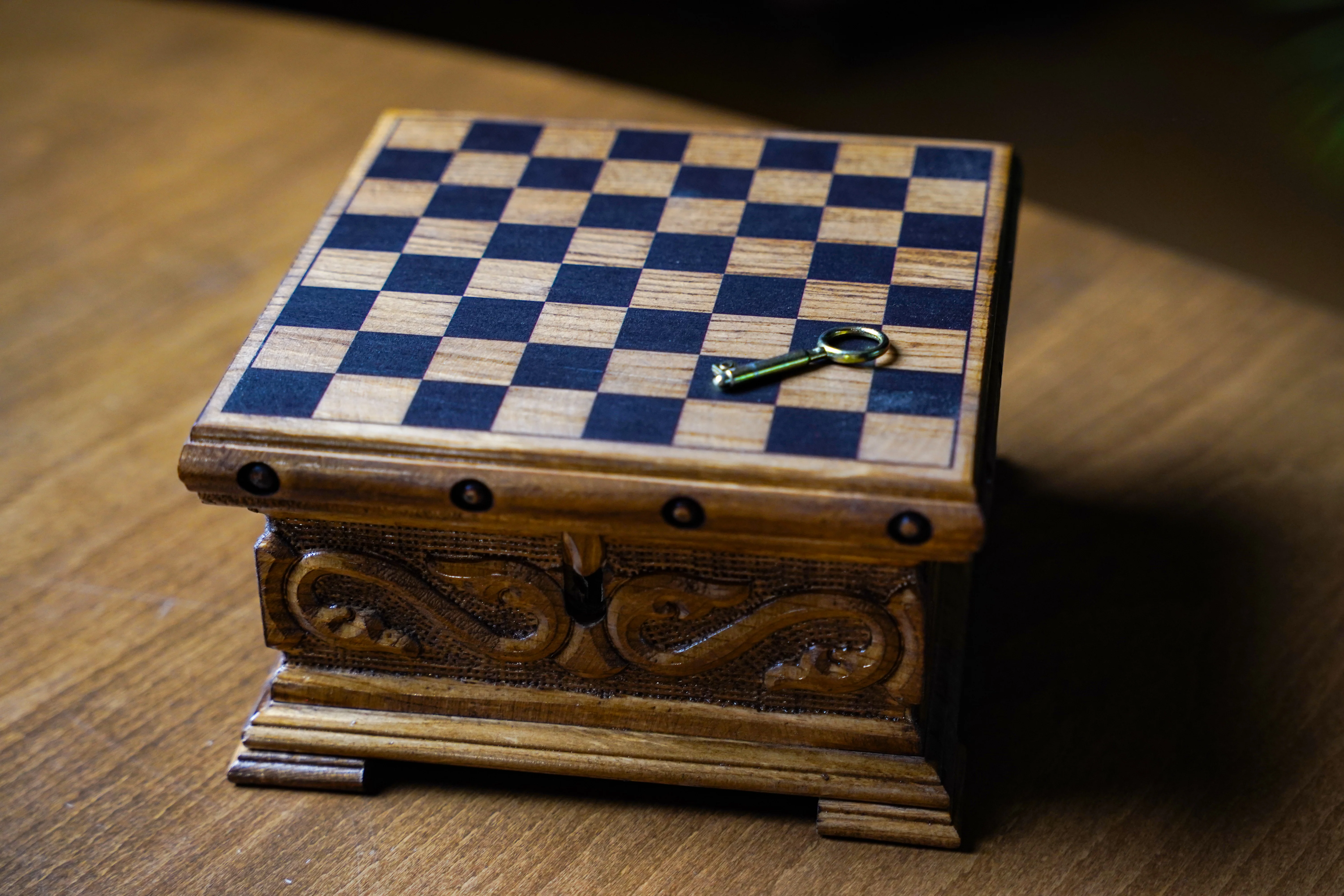 Wooden Chess Set With A Hidden Key And Velvet Storage Department - Image 6